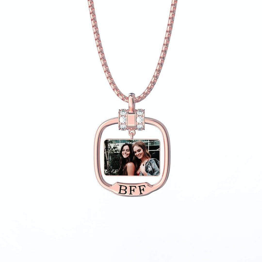 Best Friend Forever Necklace Personalized Photo Necklace with Crystal ROSE GOLD / Adjustable Necklace MelodyNecklace