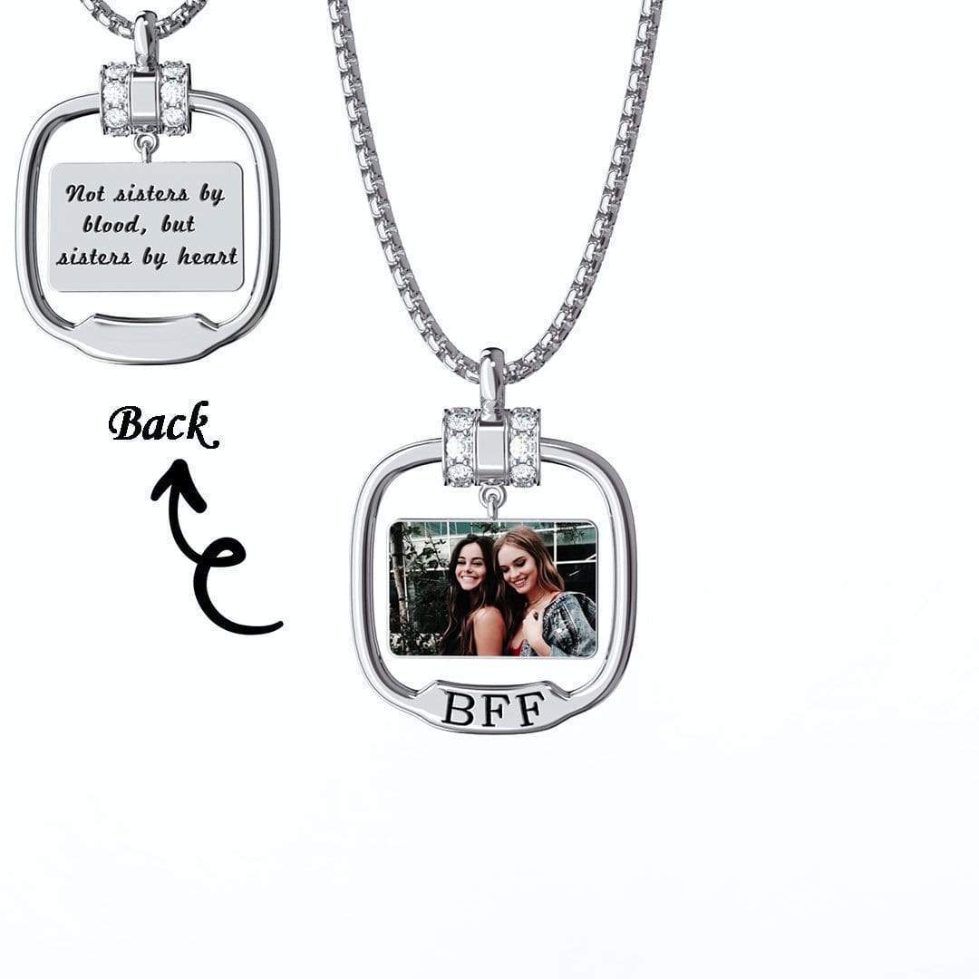 Best Friend Forever Necklace Personalized Photo Necklace with Crystal SILVER / Adjustable Necklace MelodyNecklace