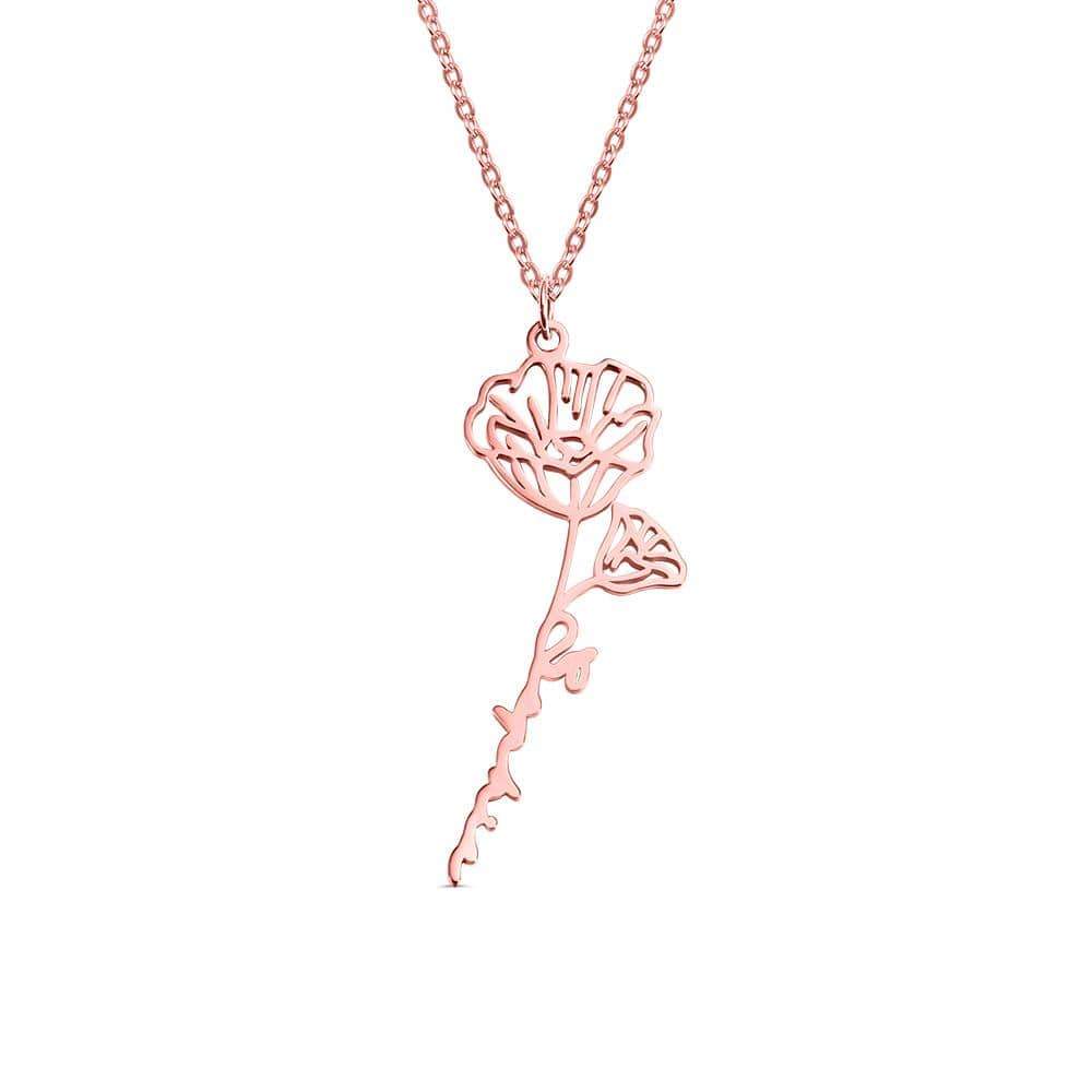 Birth Flower Necklace With Name Pendent Titanium steel / 18K Rose Gold Mom Necklace MelodyNecklace