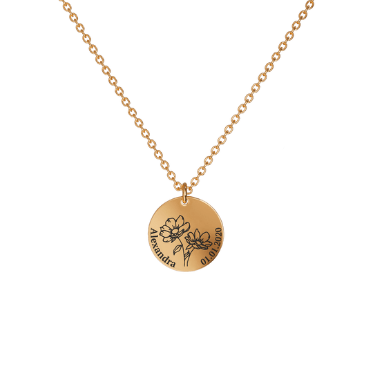 Birth Flower Pendant Necklace 18K Rose Gold Plated / Style 1 - Bold / August Necklace MelodyNecklace