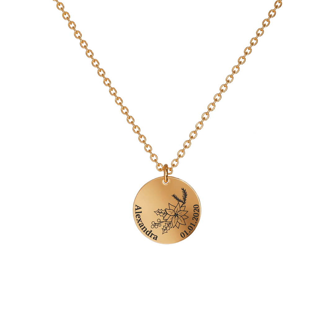Birth Flower Pendant Necklace 18K Rose Gold Plated / Style 1 - Bold / December Necklace MelodyNecklace