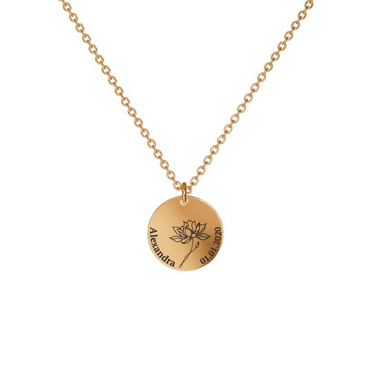 Birth Flower Pendant Necklace 18K Rose Gold Plated / Style 1 - Bold / July Necklace MelodyNecklace