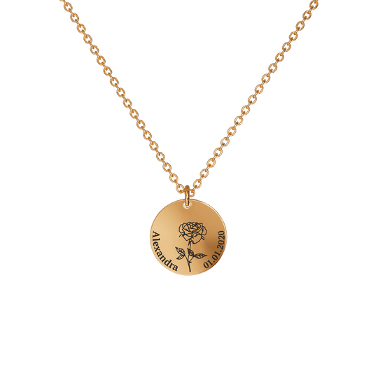 Birth Flower Pendant Necklace 18K Rose Gold Plated / Style 1 - Bold / June Necklace MelodyNecklace