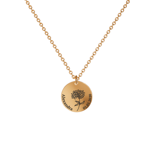 Birth Flower Pendant Necklace 18K Rose Gold Plated / Style 1 - Bold / November Necklace MelodyNecklace