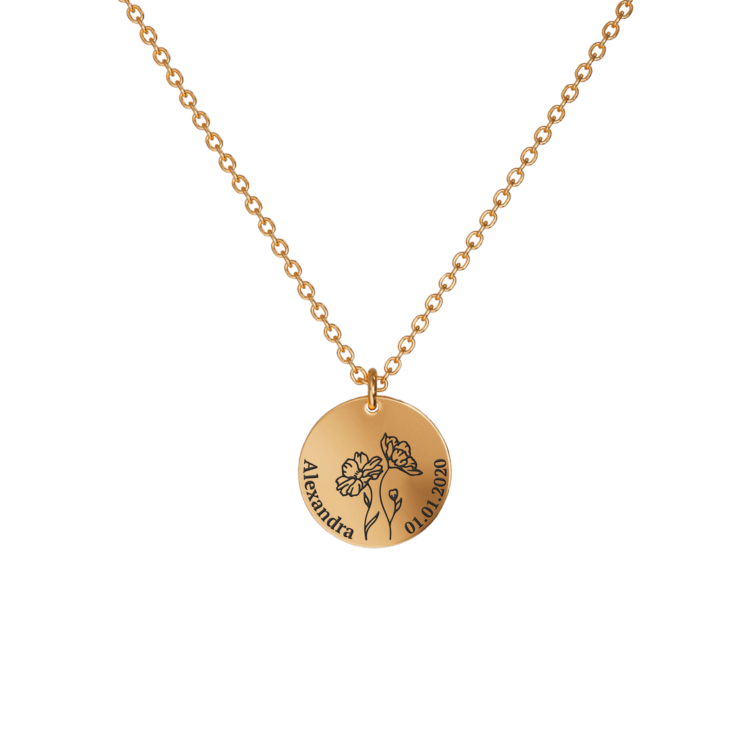 Birth Flower Pendant Necklace 18K Rose Gold Plated / Style 1 - Bold / October Necklace MelodyNecklace