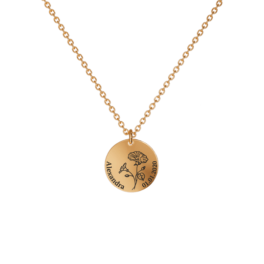 Birth Flower Pendant Necklace 18K Rose Gold Plated / Style 1 - Bold / September Necklace MelodyNecklace