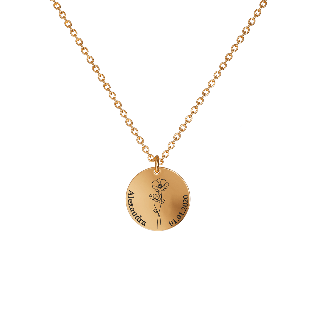 Birth Flower Pendant Necklace 18K Rose Gold Plated / Style 2 - Dainty / August Necklace MelodyNecklace