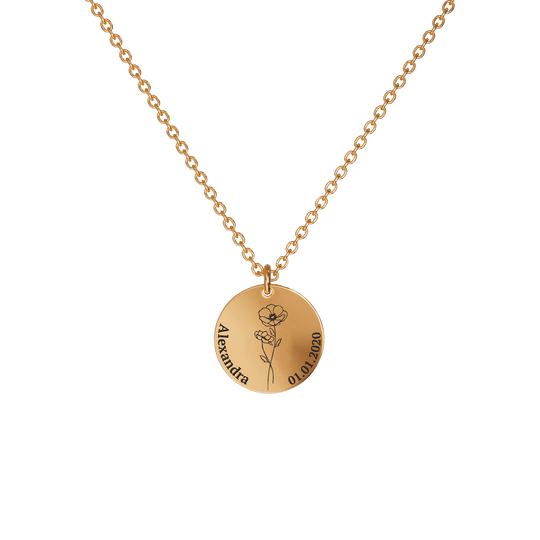 Birth Flower Pendant Necklace 18K Rose Gold Plated / Style 2 - Dainty / August Necklace MelodyNecklace