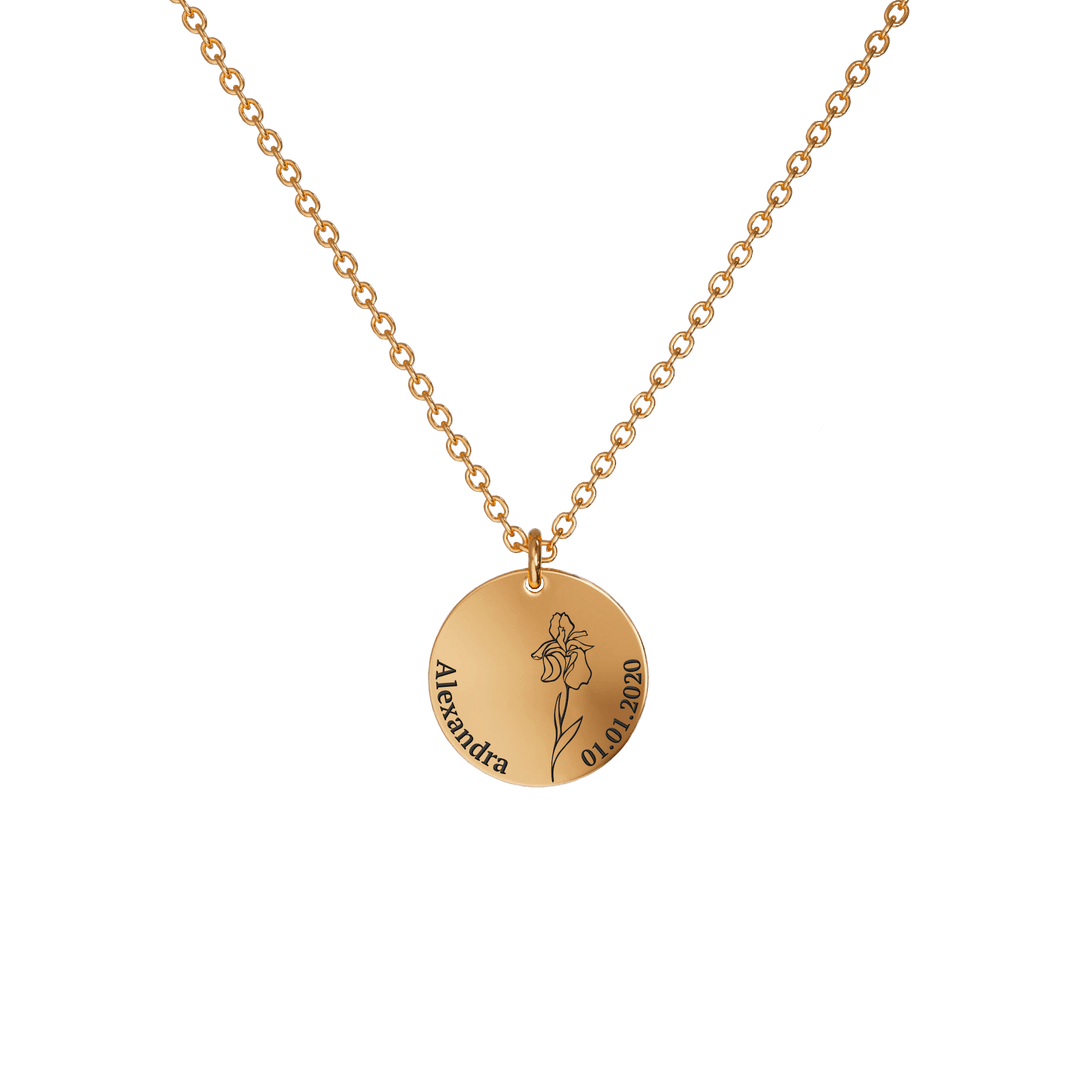Birth Flower Pendant Necklace 18K Rose Gold Plated / Style 2 - Dainty / February Necklace Mint & Lily