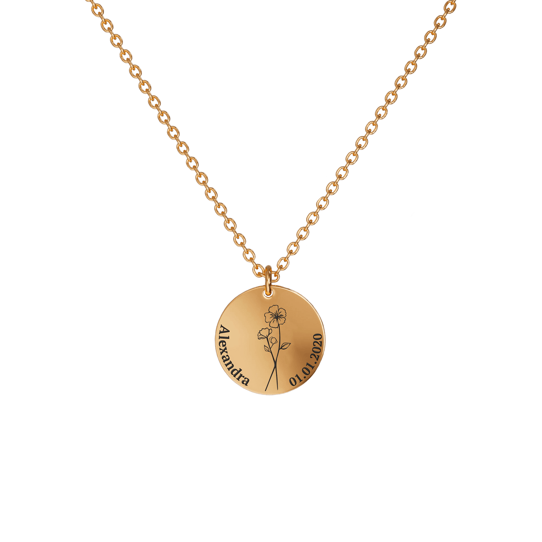 Birth Flower Pendant Necklace 18K Rose Gold Plated / Style 2 - Dainty / July Necklace Mint & Lily