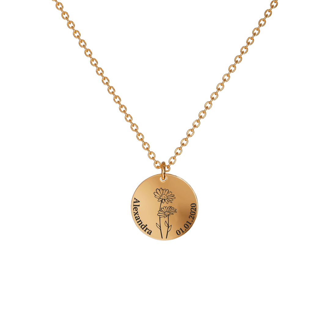 Birth Flower Pendant Necklace 18K Rose Gold Plated / Style 2 - Dainty / March Necklace Mint & Lily