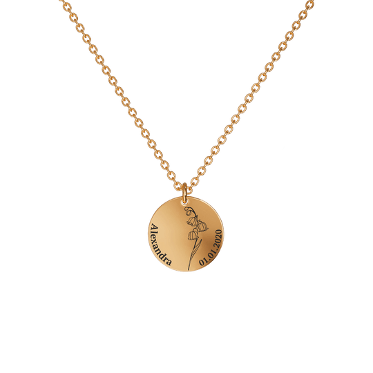 Birth Flower Pendant Necklace 18K Rose Gold Plated / Style 2 - Dainty / May Necklace Mint & Lily