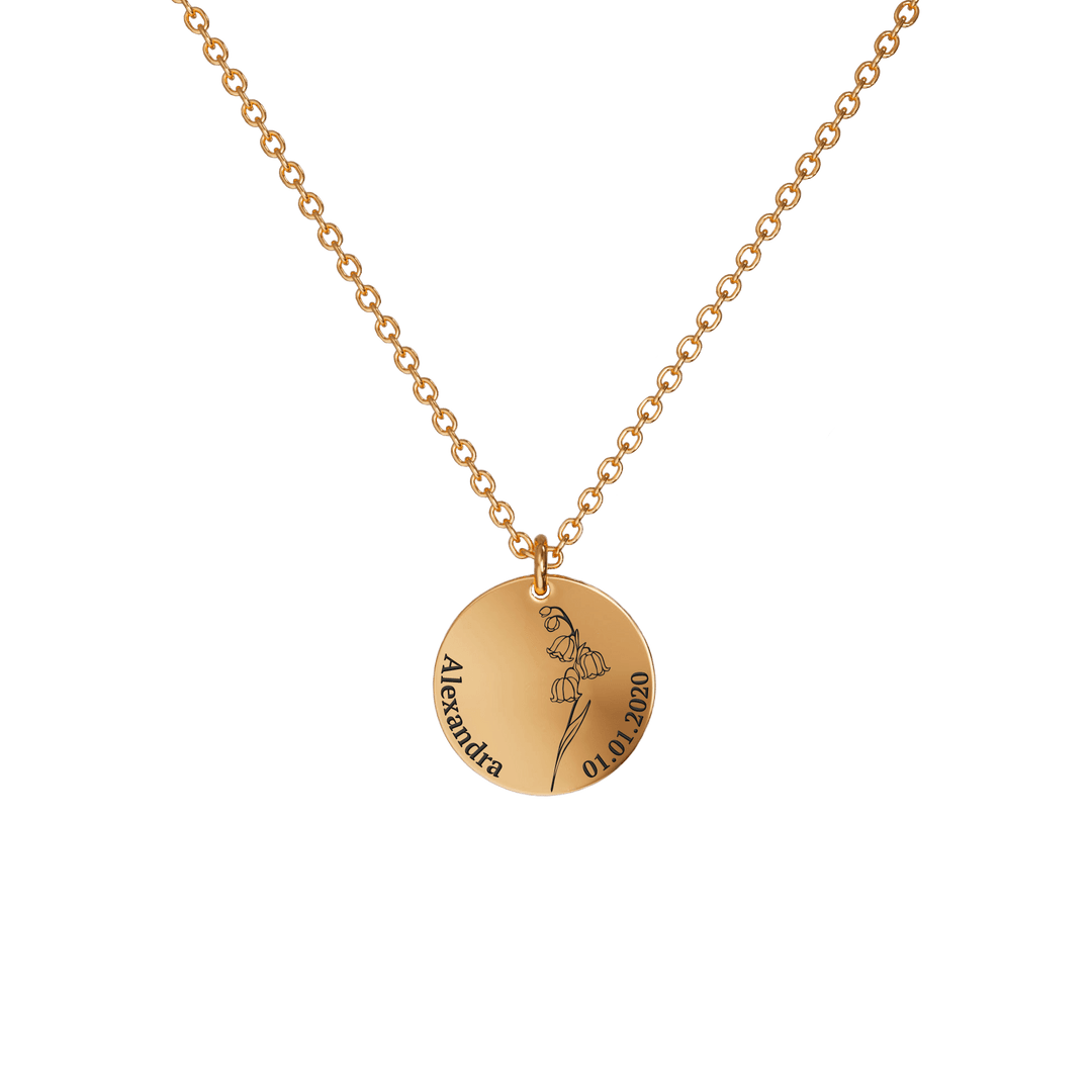 Birth Flower Pendant Necklace 18K Rose Gold Plated / Style 2 - Dainty / May Necklace Mint & Lily