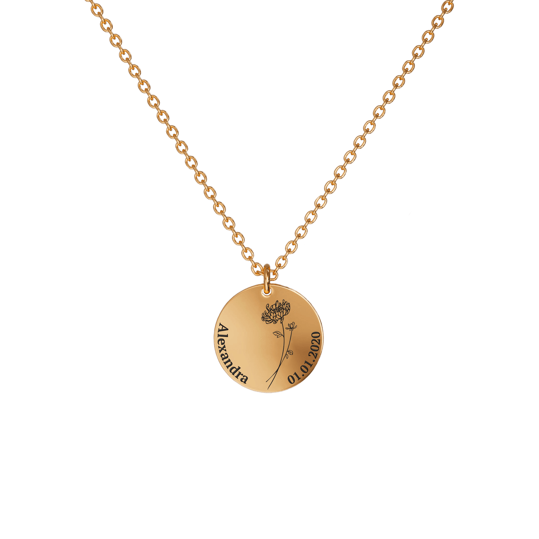 Birth Flower Pendant Necklace 18K Rose Gold Plated / Style 2 - Dainty / November Necklace MelodyNecklace