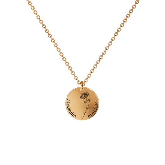 Birth Flower Pendant Necklace 18K Rose Gold Plated / Style 2 - Dainty / November Necklace MelodyNecklace