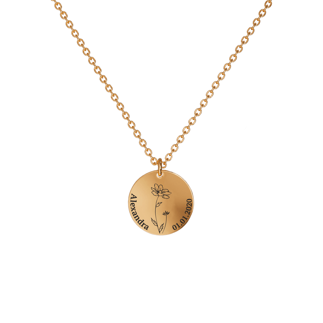 Birth Flower Pendant Necklace 18K Rose Gold Plated / Style 2 - Dainty / October Necklace MelodyNecklace