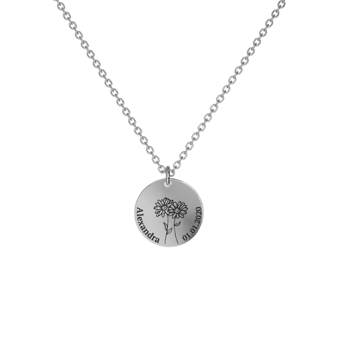 Birth Flower Pendant Necklace Silver / Style 1 - Bold / April Necklace MelodyNecklace