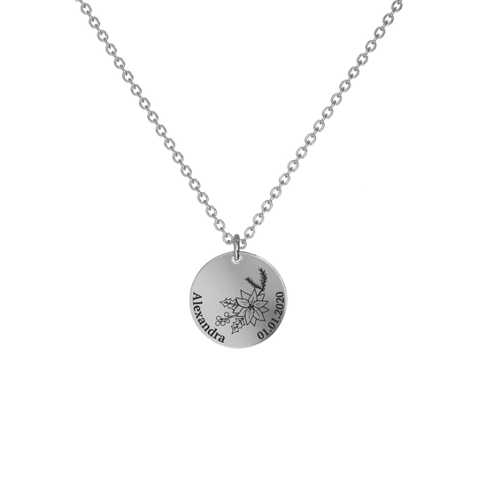 Birth Flower Pendant Necklace Silver / Style 1 - Bold / December Necklace MelodyNecklace