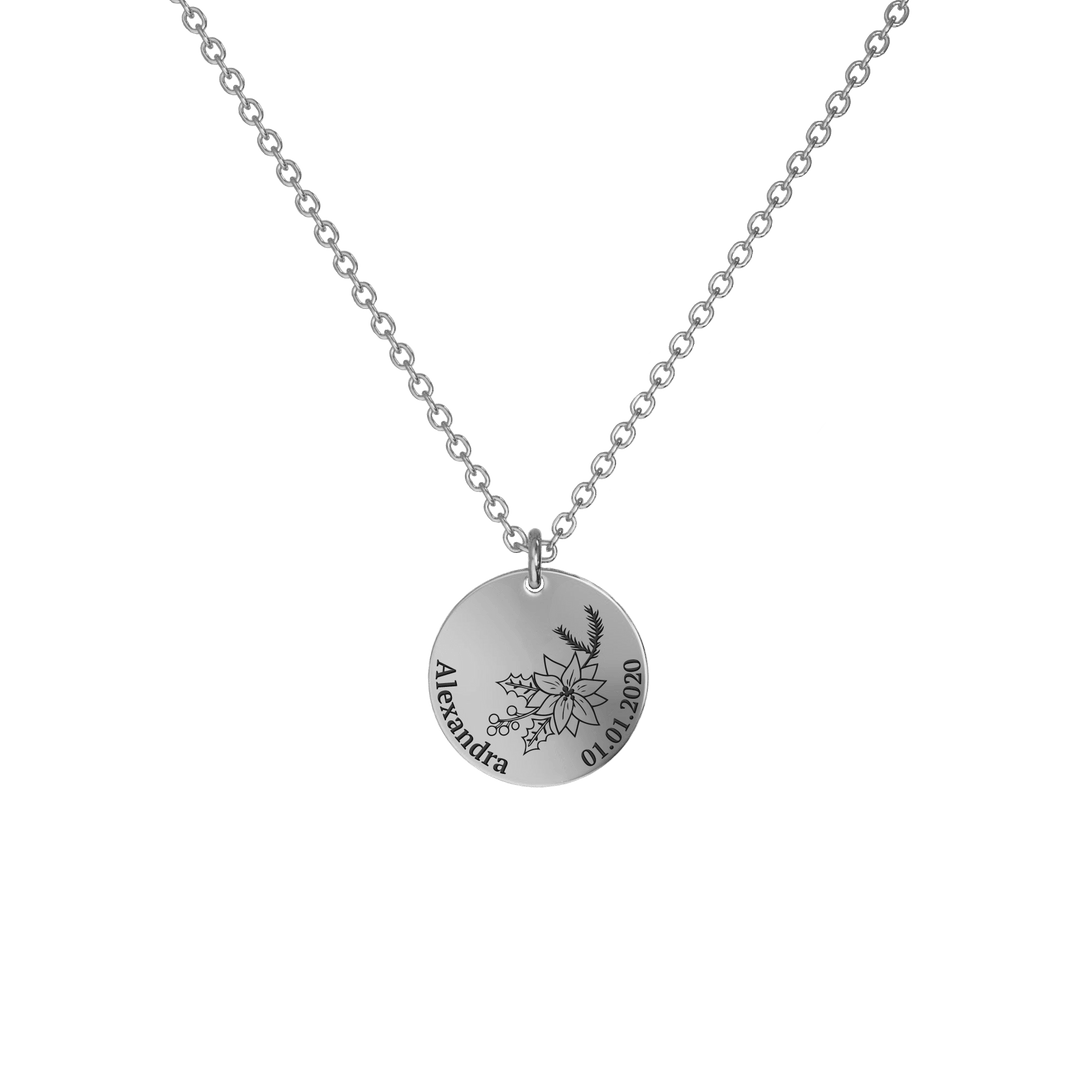 Birth Flower Pendant Necklace Silver / Style 1 - Bold / December Necklace MelodyNecklace