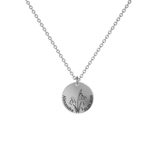 Birth Flower Pendant Necklace Silver / Style 1 - Bold / January Necklace MelodyNecklace