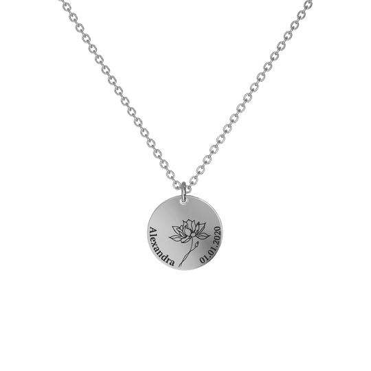 Birth Flower Pendant Necklace Silver / Style 1 - Bold / July Necklace MelodyNecklace