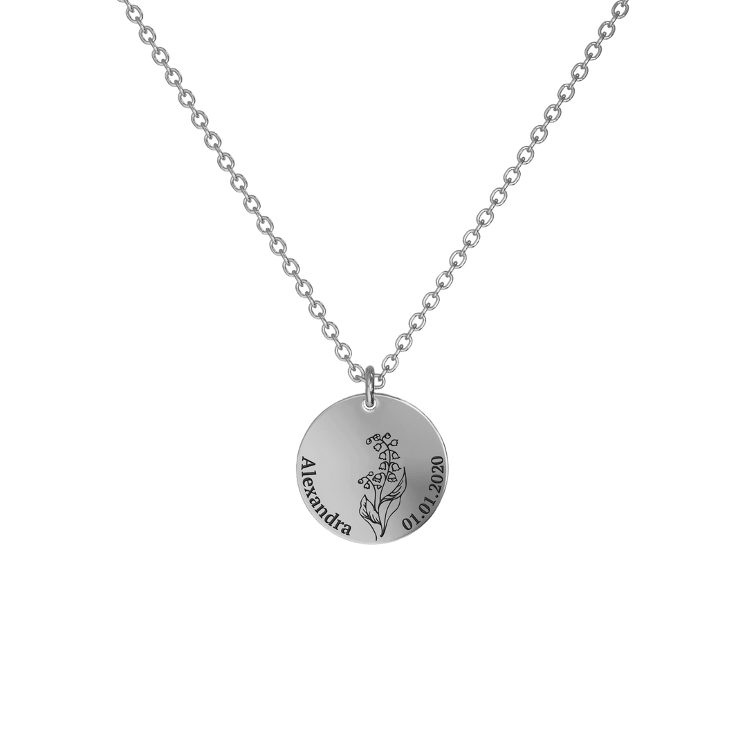 Birth Flower Pendant Necklace Silver / Style 1 - Bold / May Necklace MelodyNecklace