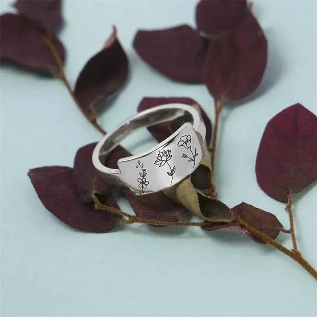 Birth Month Flower Ring Custom Personalized Gift For Her Ring MelodyNecklace