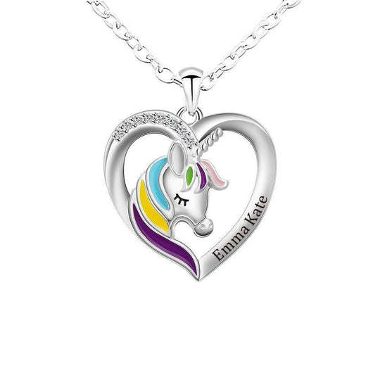 Birthday Gift for little girl Personalized Rainbow Unicorn Necklace Silvery Necklace for girl MelodyNecklace