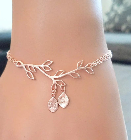 Boho Leaf Birthstone Charm Bracelet JewlGlory - Personalized Gifts Jewelry