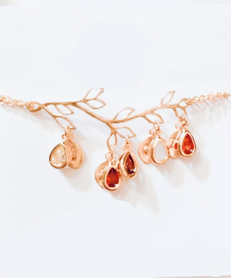 Boho Leaf Birthstone Charm Bracelet Rose Gold / Adjustable JewlGlory - Personalized Gifts Jewelry