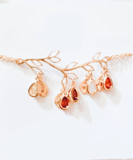 Boho Leaf Birthstone Charm Bracelet Rose Gold / Adjustable JewlGlory - Personalized Gifts Jewelry
