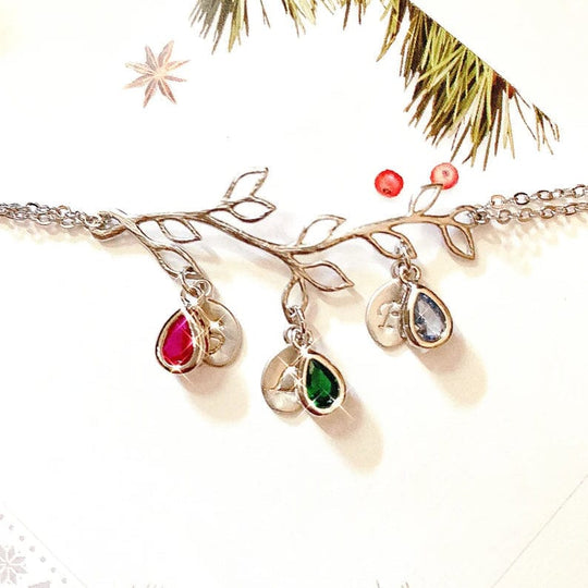 Boho Leaf Birthstone Charm Bracelet Silver / Adjustable JewlGlory - Personalized Gifts Jewelry
