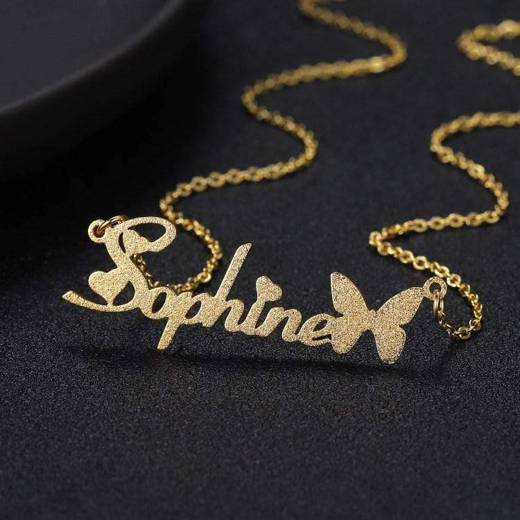 Butterfly Hearts Name Necklace Gold Necklace MelodyNecklace