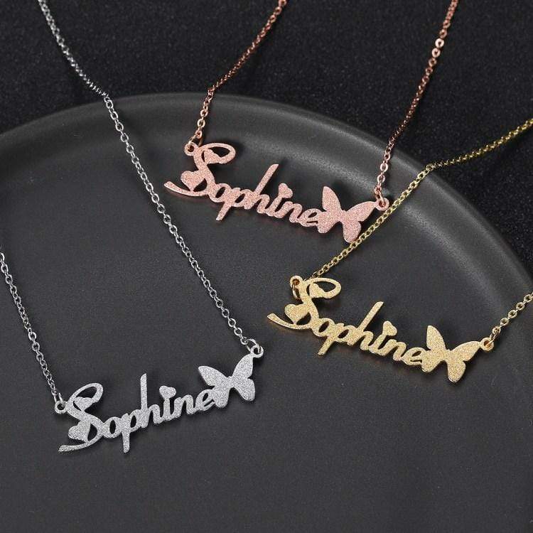 Butterfly Hearts Name Necklace Necklace MelodyNecklace