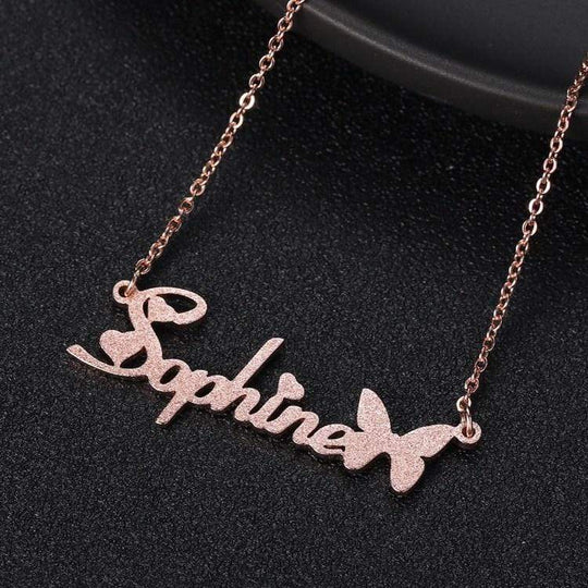 Butterfly Hearts Name Necklace Rose Gold Necklace MelodyNecklace