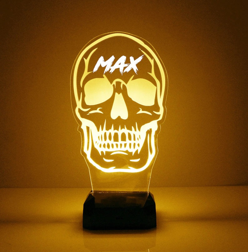 Hollowen Gift Personalized Skull Night Light Custom Name Led Lamp for Family