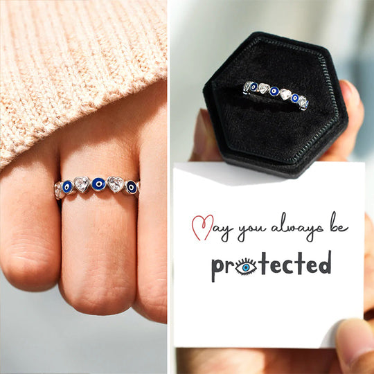 Heart & Evil Eye Ring Protection Ring Gift for Her