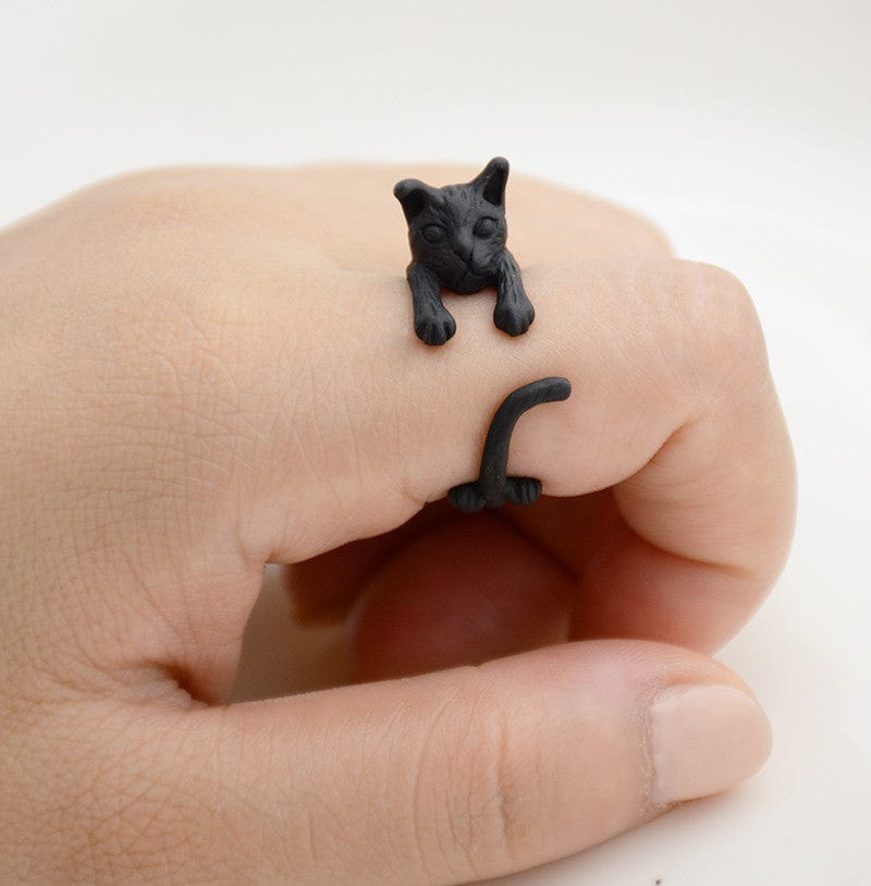 Cat Wrap Ring Black Ring MelodyNecklace