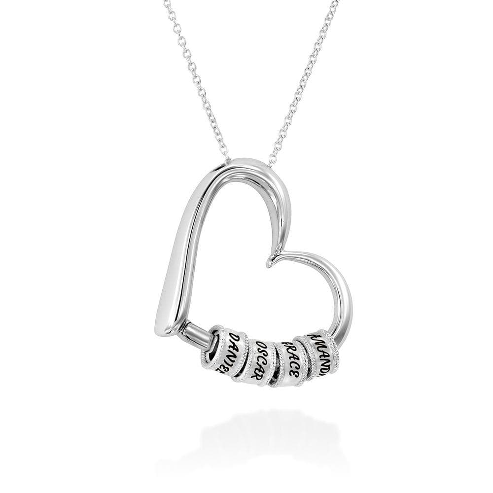 Charming Heart Necklace with Engraved Beads Silver Mom Necklace MelodyNecklace
