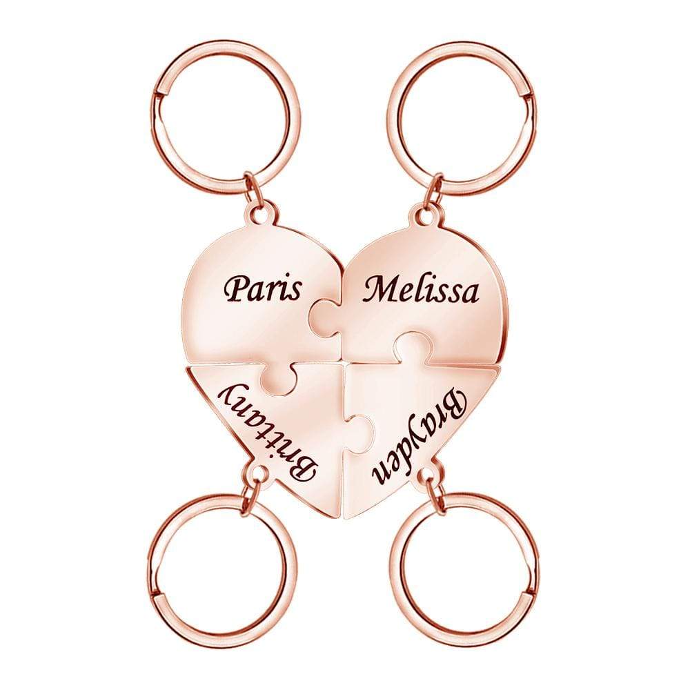 Christmas Family Gift Personalized Heart Puzzle Piece Necklace or Keychain Keychain / 18k Rose Gold Plated Necklace MelodyNecklace