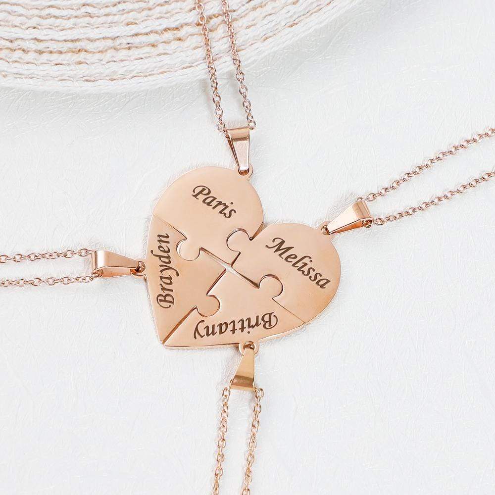 Christmas Family Gift Personalized Heart Puzzle Piece Necklace or Keychain Necklace / 18k Rose Gold Plated Necklace MelodyNecklace