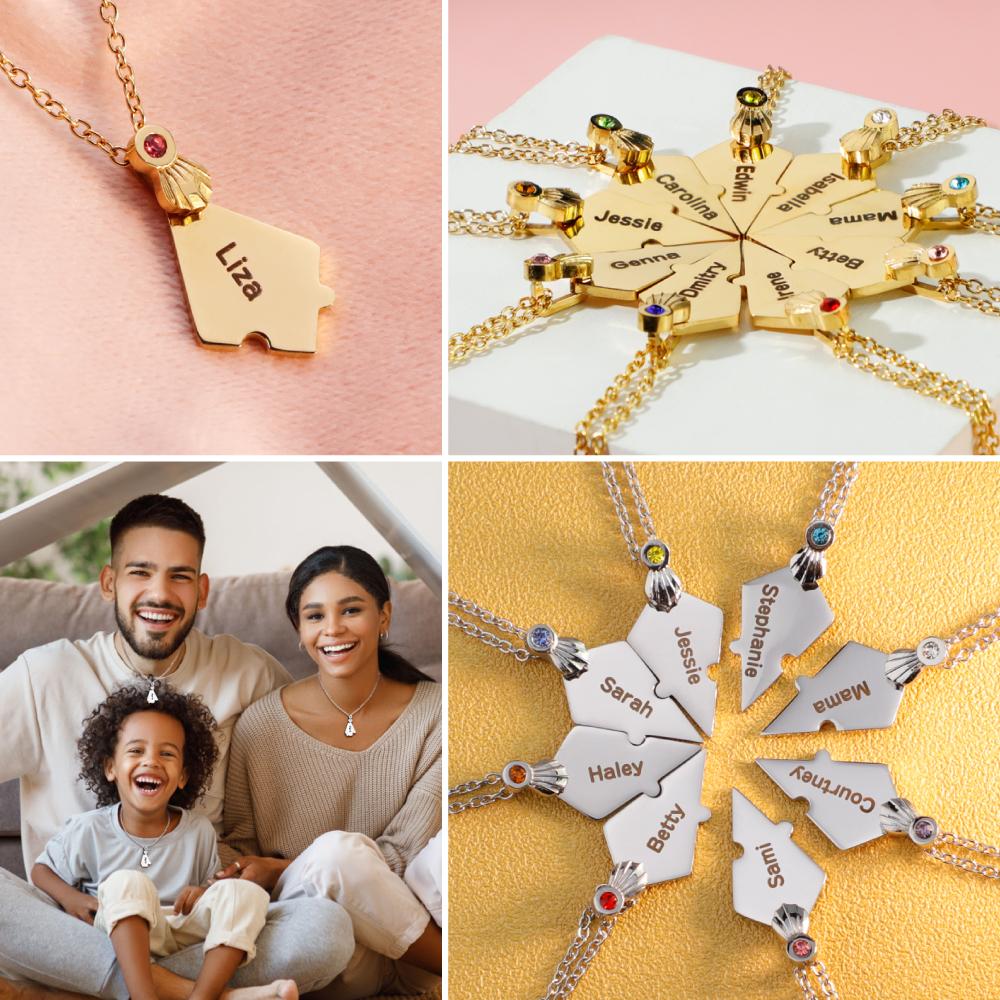 Christmas Family Gifts-Snowflake puzzle birthstone necklace or keychain Necklace Mangacas