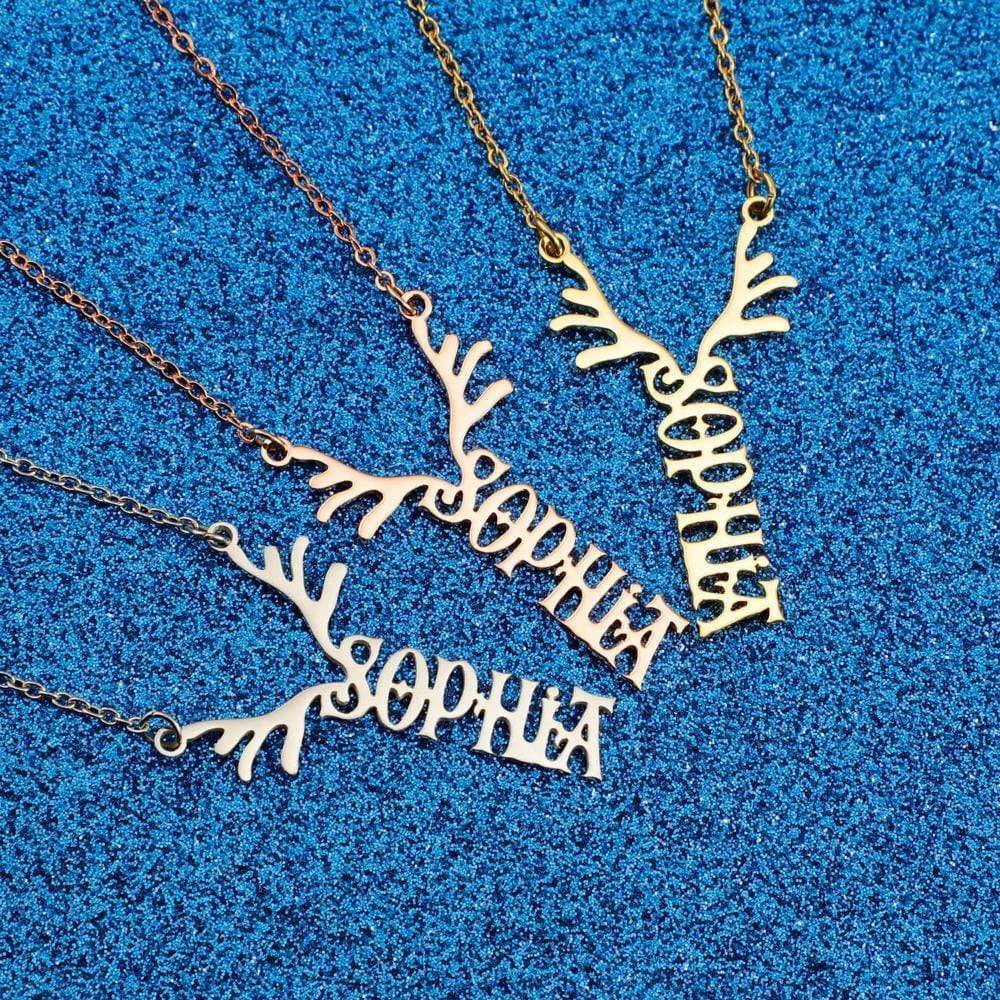 Christmas Gift-Antler Name Necklace Necklace MelodyNecklace