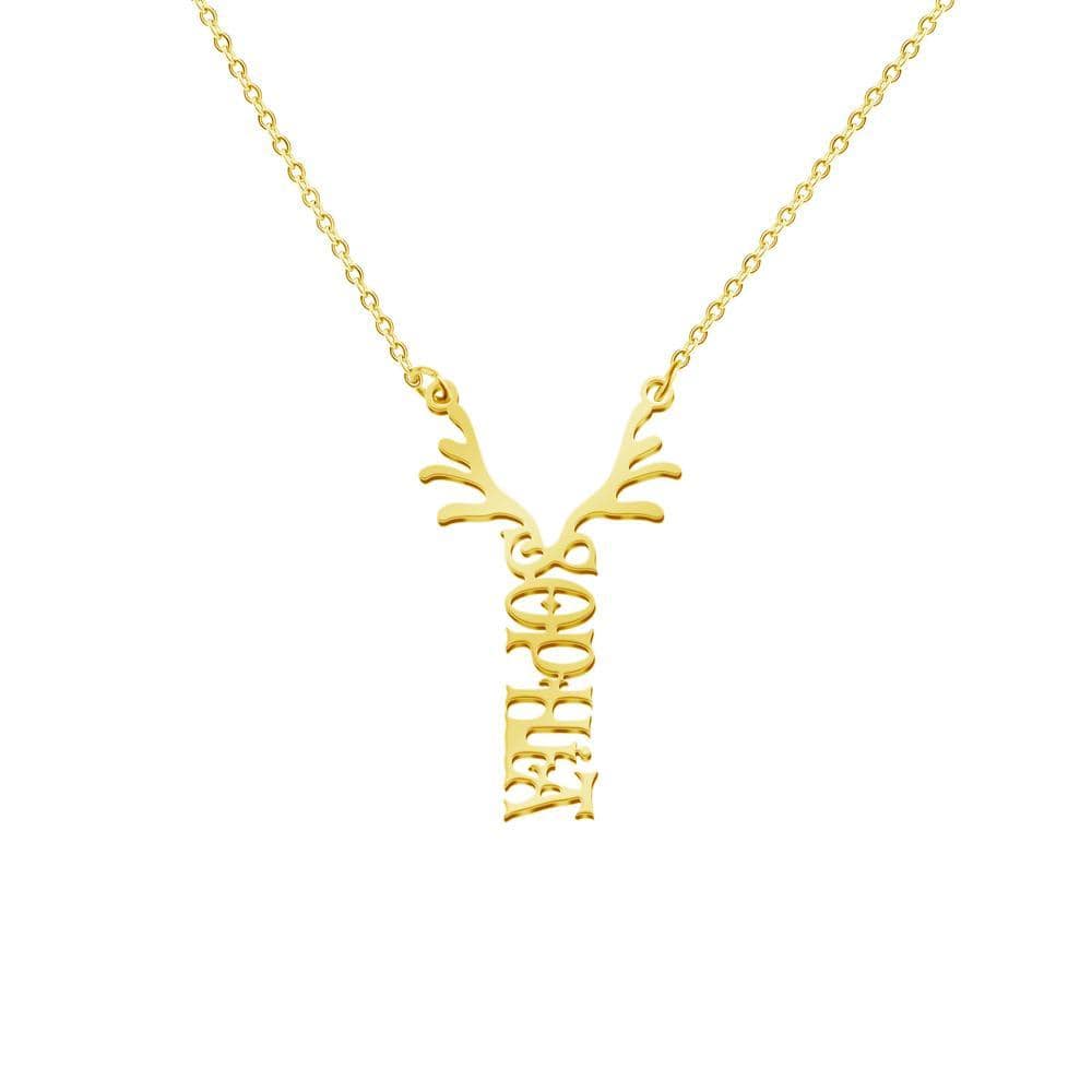 Christmas Gift-Antler Name Necklace Titanium steel / Gold Necklace MelodyNecklace