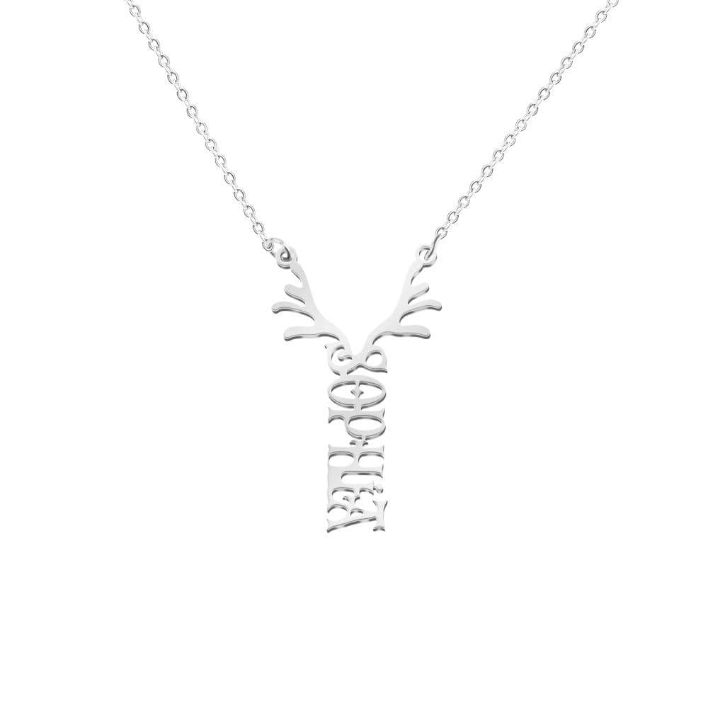 Christmas Gift-Antler Name Necklace Titanium steel / Silver Necklace MelodyNecklace