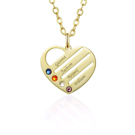 Christmas Gift Birthstone Heart Necklace with Engraved Names 18k Gold Mom Necklace MelodyNecklace