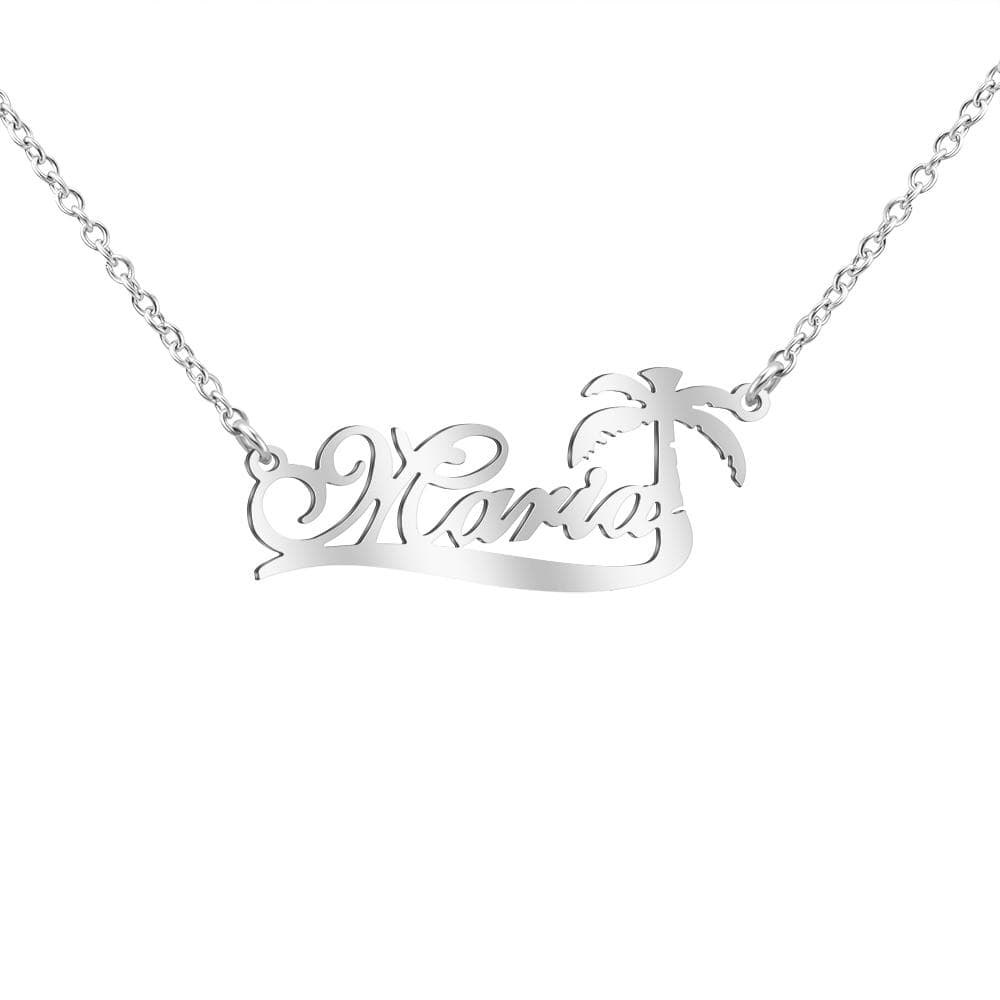 Christmas Gift Coconut Tree Necklace Personalized Name Necklace Silver Necklace MelodyNecklace