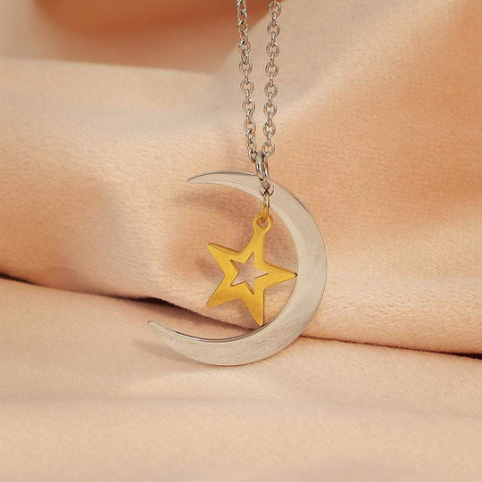 Christmas Gift Cubic Zirconia Crescent Star Phase Pendant Necklace Necklace MelodyNecklace