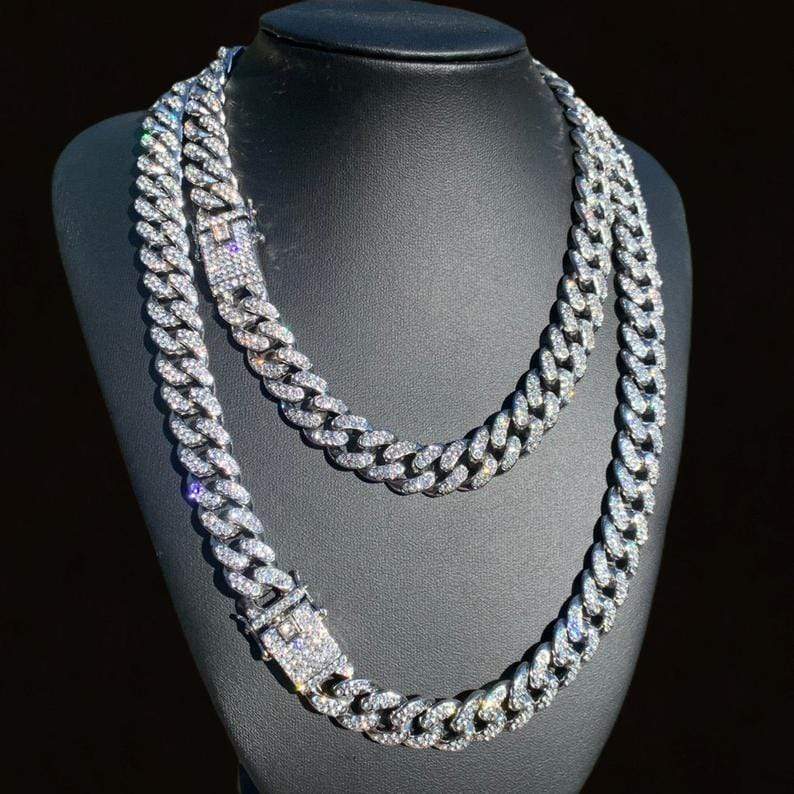 Christmas Gift Dainty Cuban Link Chain Iced Out Platinum Choker-14mm 18 inches / Silver Sparkling Necklace MelodyNecklace