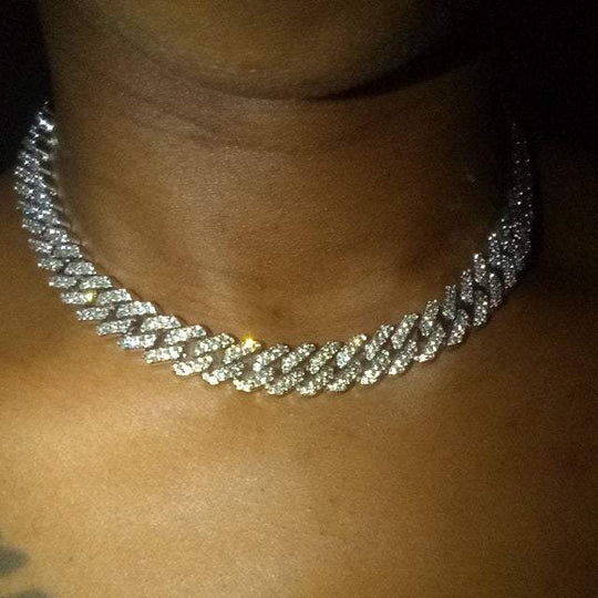 Christmas Gift Dainty Cuban Link Chain Iced Out Platinum Choker-14mm Sparkling Necklace MelodyNecklace
